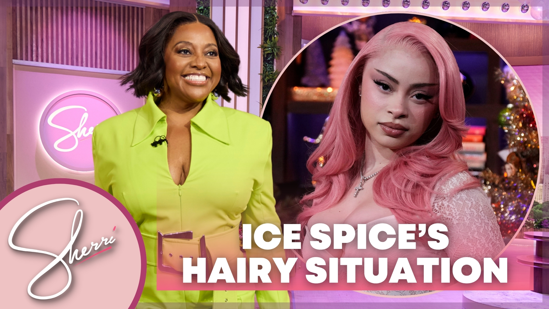 Sherri cutout smiling with INSET of rapper Ice Spice